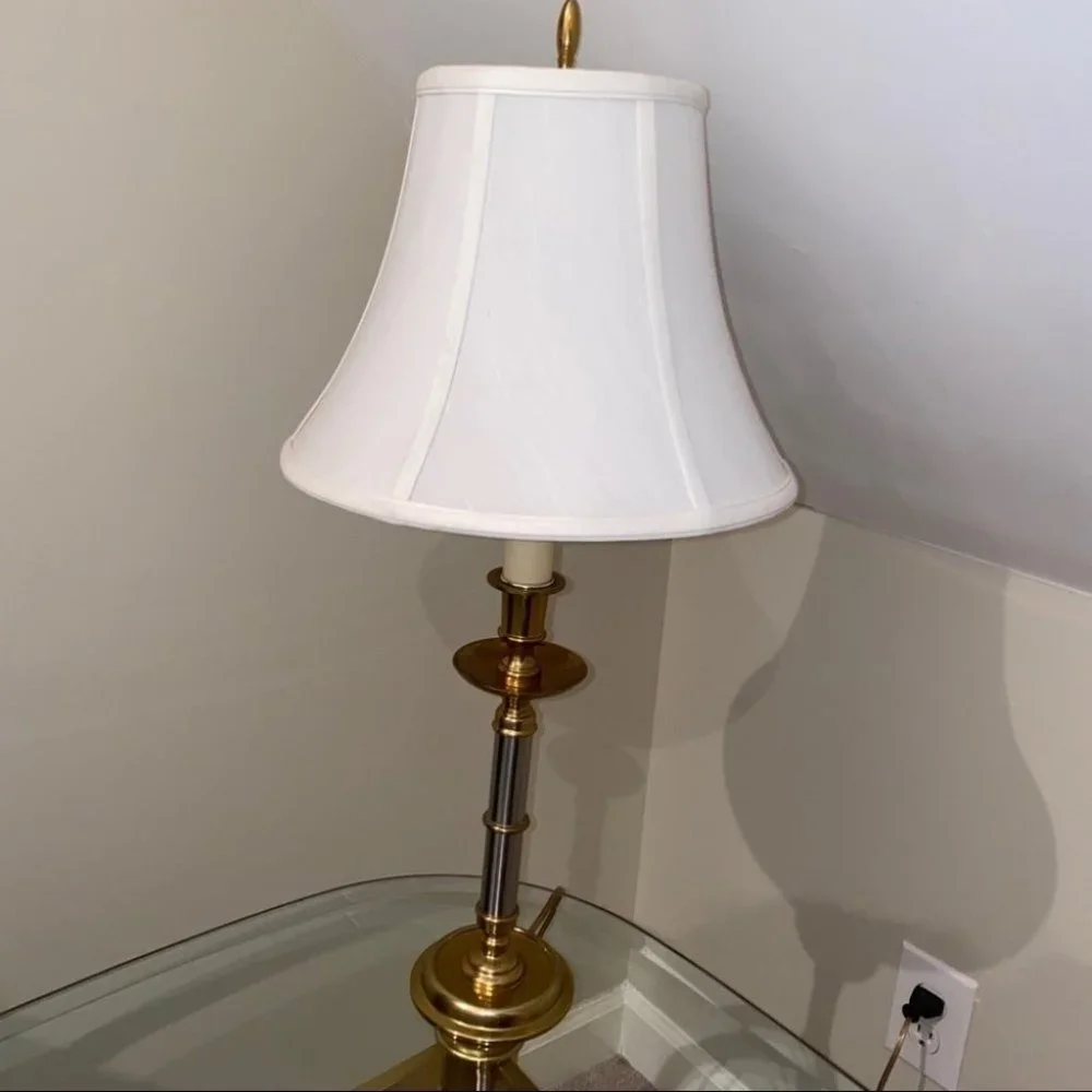 Beautiful Gold Bedside Lamp White Shade Vintage